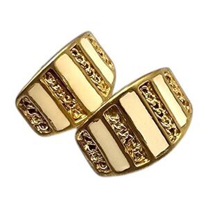 Pierced Button Round Earrings Imitation Pearls Gold Tone Vintage Style